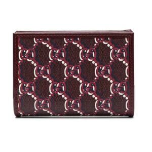 Gucci 795060 Medium Wallet GG Shadow Red Leather Trim Logo Womens GG